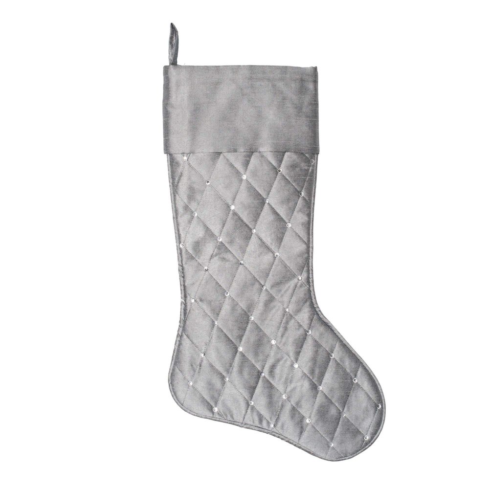 Vickerman 21" Gray Quilt Stitch Jewel Christmas Stocking