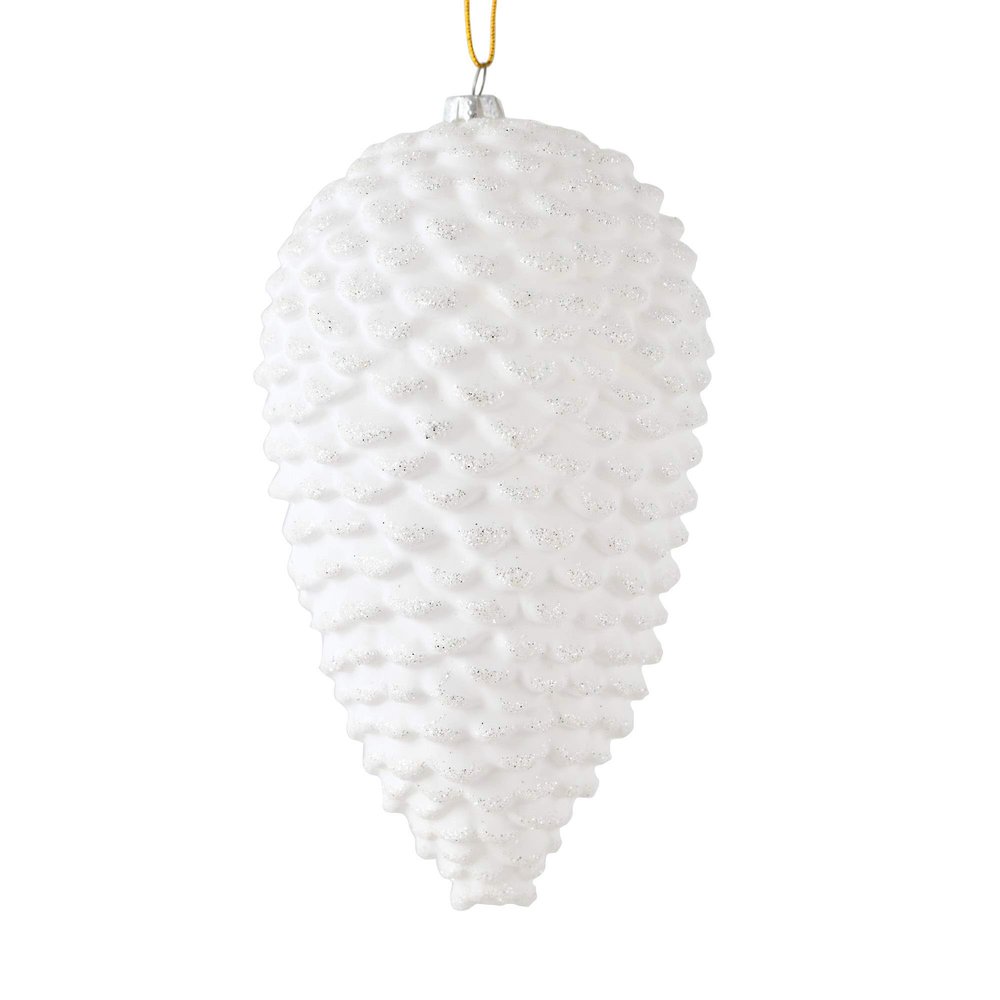 Vickerman 7" White Matte Glitter Pinecone Christmas Ornament - Set of 4 - Large Pinecone Ornaments for Christmas Tree - Secured with Green Floral Wire - Ready to Hang