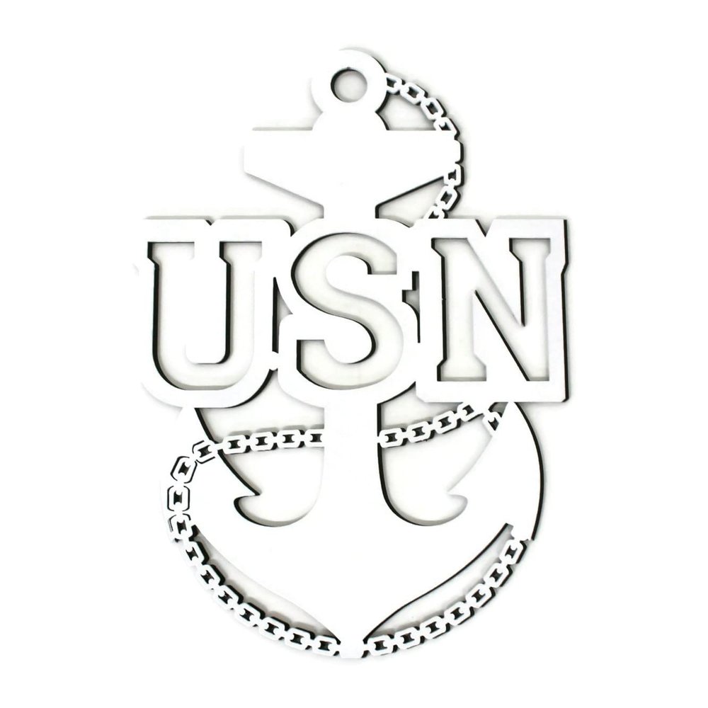 Metal US NAVY Chief Fouled Anchor 12 Inches Tall (White)