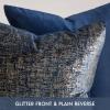 Phantoscope Pack of 2 Sparkling Velvet Decorative Solid Throw Decorative Pillow Cover Soft Gold Glitter Square Cushion Cover Pillowcase for Couch Bed and Chair, Navy Blue, 12 x 20 inches, 30 x 50 cm view 2