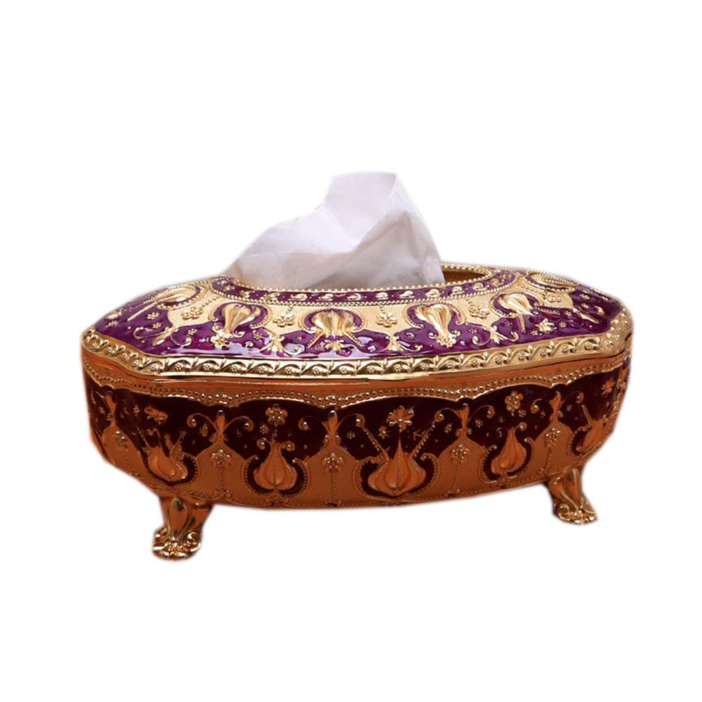 Metal Tissue Box Cover European Style Creative Decorative Tissue Holder Paper Napkin Box (Purple)