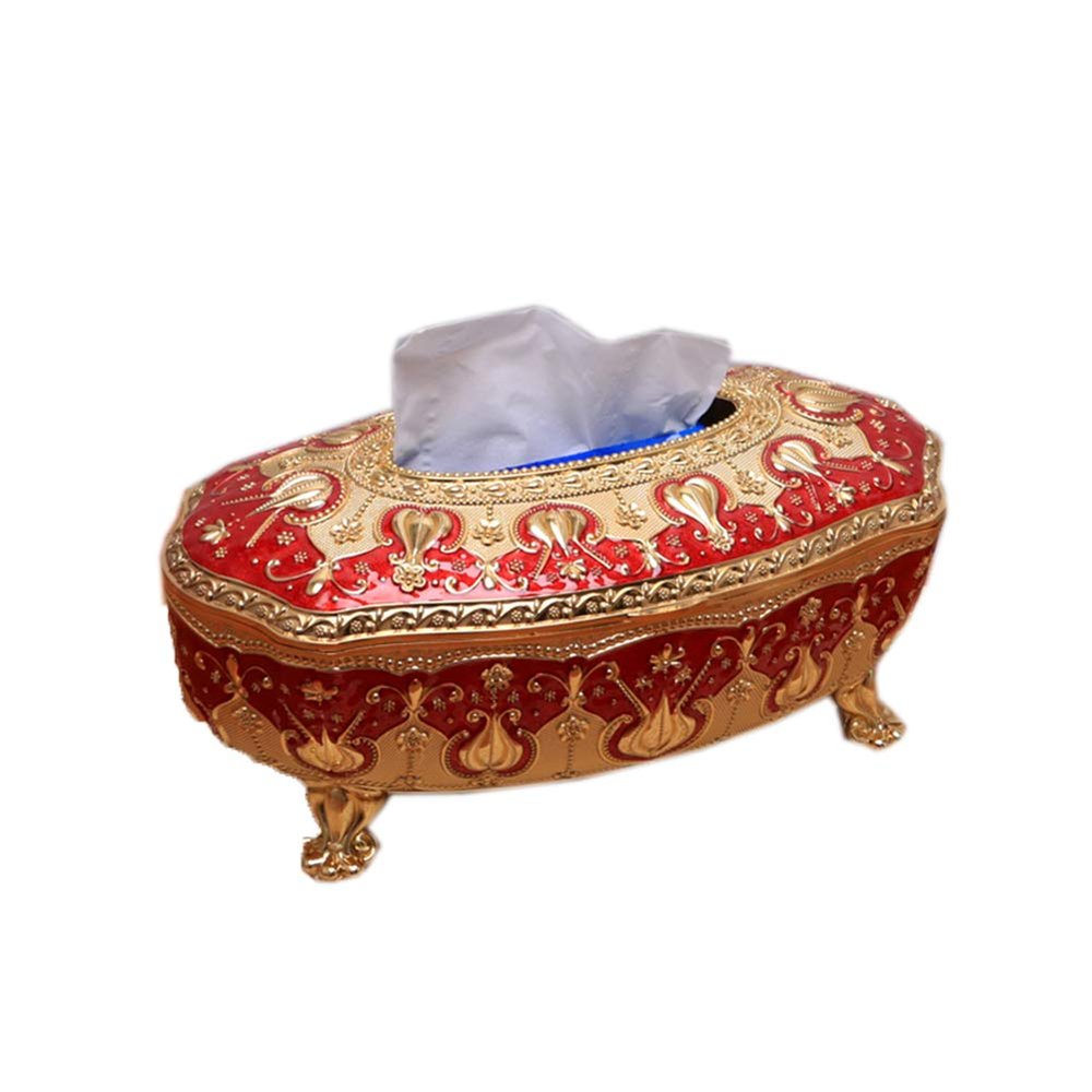 Metal Tissue Box Cover European Style Creative Decorative Tissue Holder Paper Napkin Box (Red)