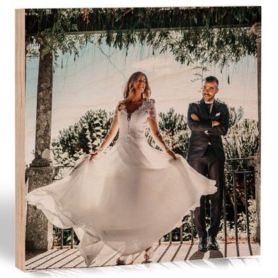Customized Photo Print on Wood - Personalized Gifts for Wedding, Anniversary, Engagement, Valentines - Custom-Made Picture Frames and Rustic Wall Decor for Home, Kitchen (6x6 inch)