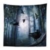 Ambesonne Crow Tapestry King Size, Fish Eye Shot of Flying Birds in a Gloomy Woodland Gothic Themed Picture, Wall Hanging Bedspread Bed Cover Wall Decor, 104" X 88", Charcoal Grey Blue Grey view 1