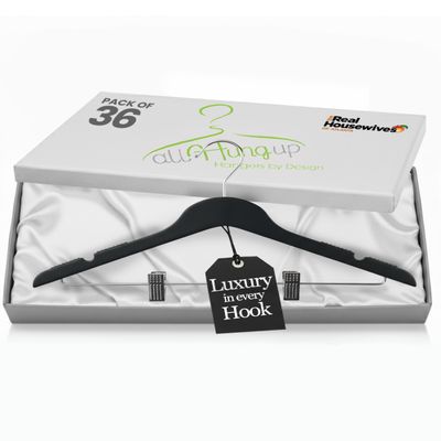 All Hung Up Hangers Slim Plastic Hangers with Clips for Blouses and Other Clothes (Black, 36pk)