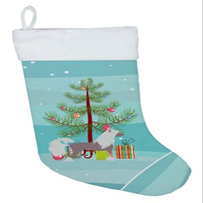 Caroline's Treasures BB2961CS Chinese Crested Merry Christmas Tree Christmas Stocking Fireplace Hanging Stockings Christmas Season Party Decor Family Holiday Decorations