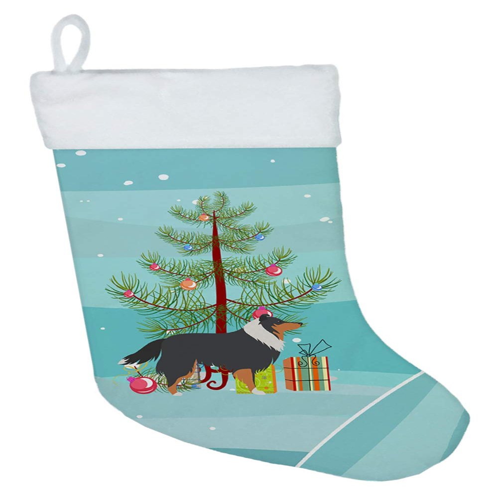 Caroline's Treasures BB2948CS Sheltie/Shetland Sheepdog Merry Christmas Tree Christmas Stocking Fireplace Hanging Stockings Christmas Season Party Decor Family Holiday Decorations