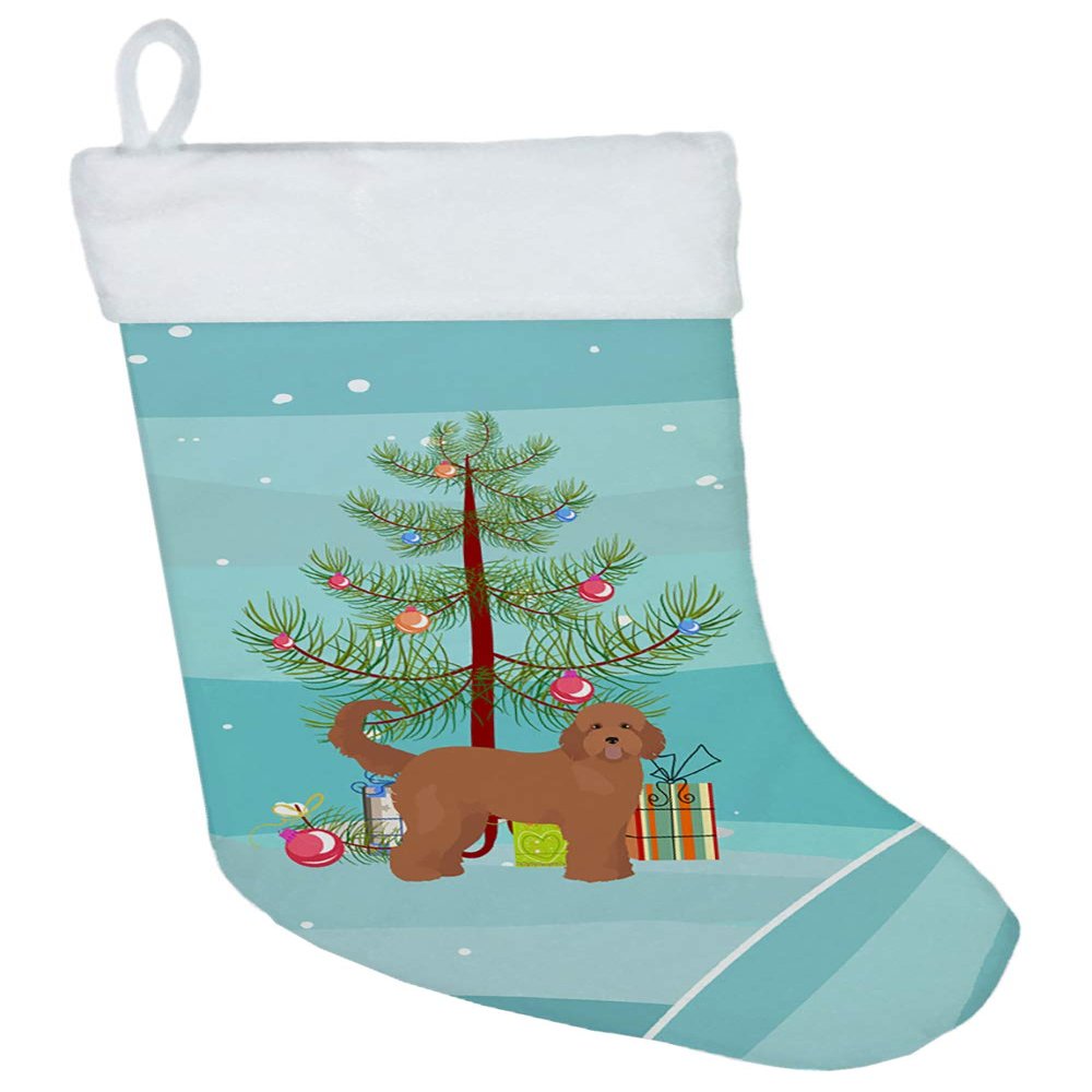 Caroline's Treasures CK3839CS Tan Goldendoodle Christmas Tree Christmas Stocking Fireplace Hanging Stockings Christmas Season Party Decor Family Holiday Decorations