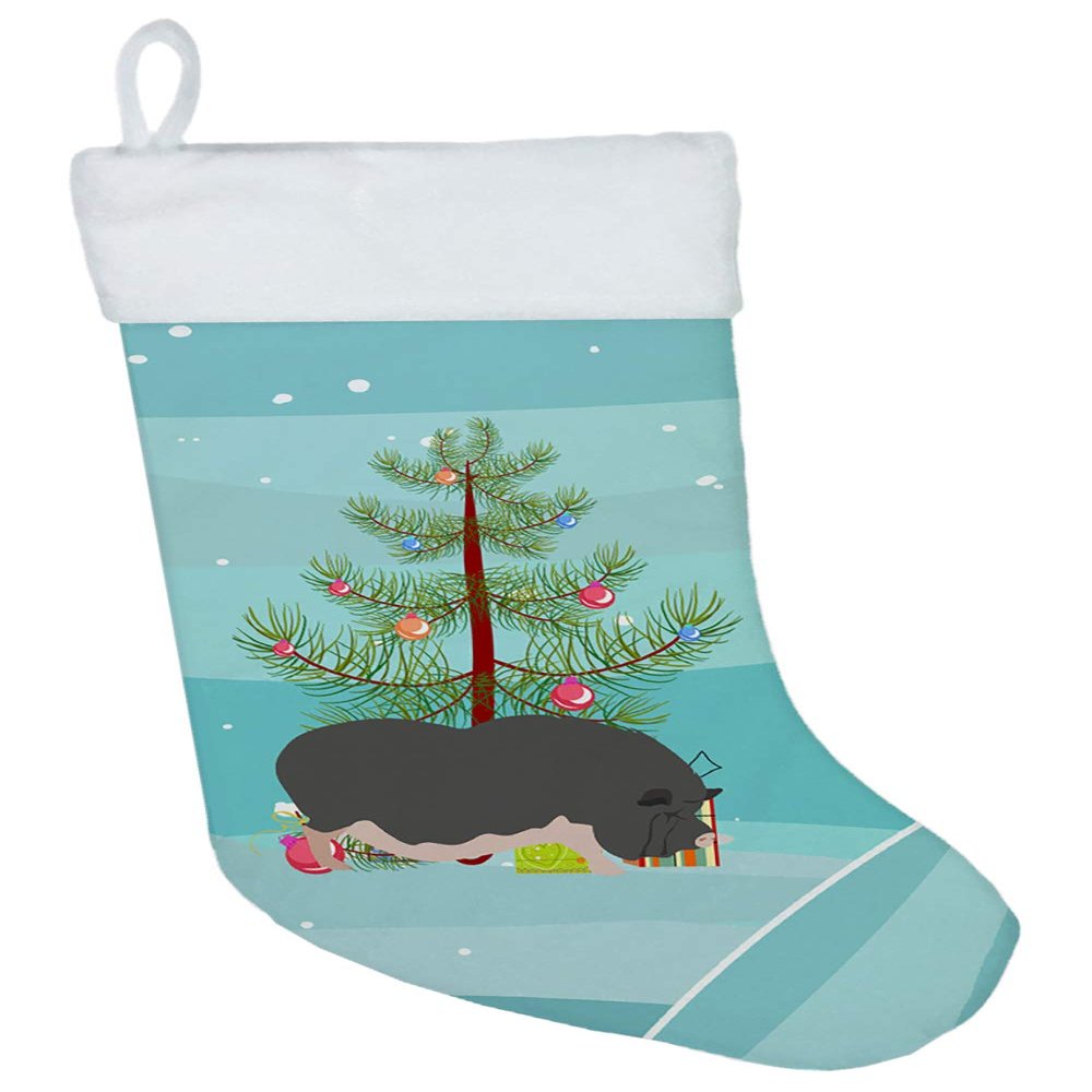 Caroline's Treasures BB9308CS Vietnamese Pot-Bellied Pig Christmas Christmas Stocking, Teal Fireplace Hanging Stockings Christmas Season Party Decor Family Holiday Decorations