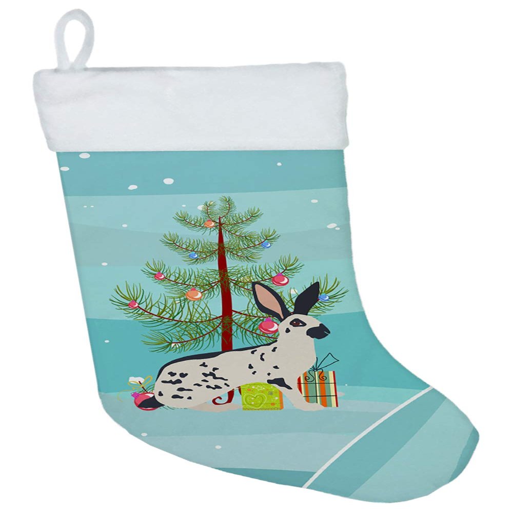 Caroline's Treasures BB9328CS English Spot Rabbit Christmas Christmas Stocking, Teal Fireplace Hanging Stockings Christmas Season Party Decor Family Holiday Decorations