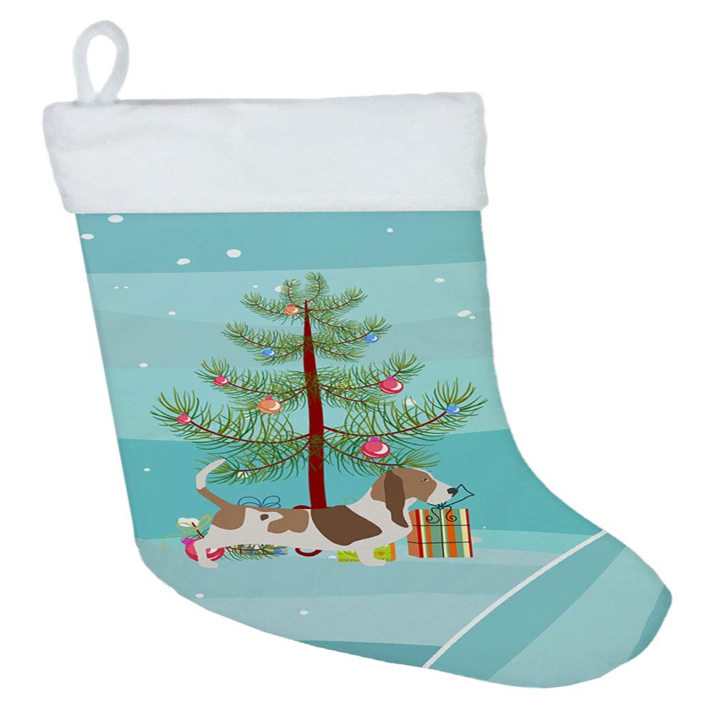 Caroline's Treasures BB2920CS Basset Hound Merry Christmas Tree Christmas Stocking Fireplace Hanging Stockings Christmas Season Party Decor Family Holiday Decorations