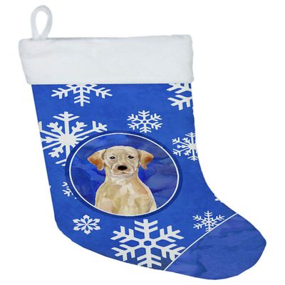 Caroline's Treasures CK3938CS Winter Snowflakes Yellow Labrador Retriever Christmas Stocking Fireplace Hanging Stockings Christmas Season Party Decor Family Holiday Decorations