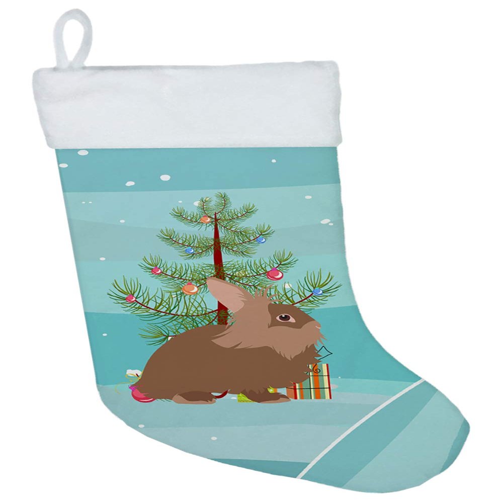 Caroline's Treasures BB9327CS Lionhead Rabbit Christmas Christmas Stocking, Teal Fireplace Hanging Stockings Christmas Season Party Decor Family Holiday Decorations