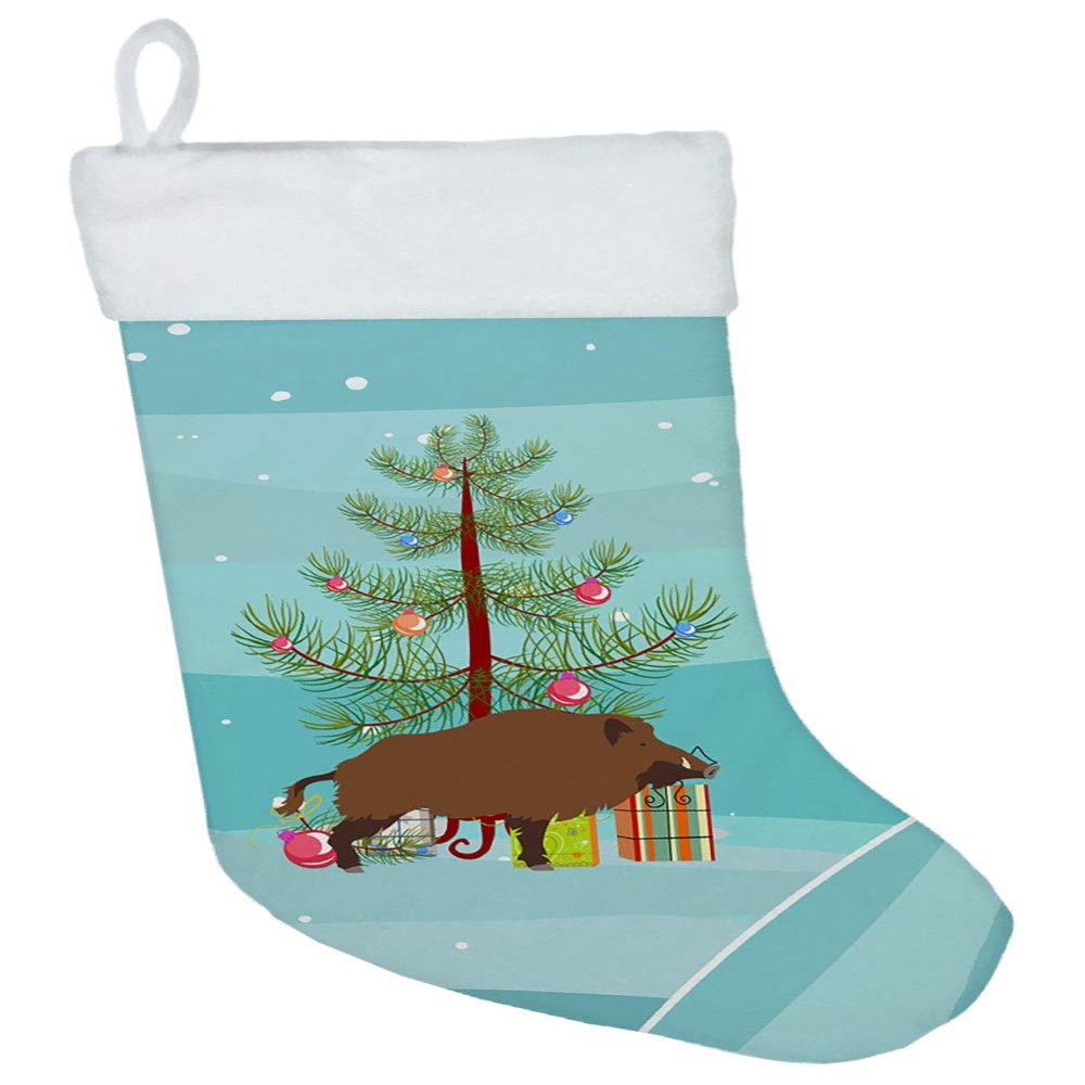 Caroline's Treasures BB9303CS Wild Boar Pig Christmas Christmas Stocking, Teal Fireplace Hanging Stockings Christmas Season Party Decor Family Holiday Decorations