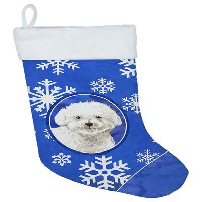Caroline's Treasures CK3926CS Bichon Frise Winter Snowflakes Christmas Stocking Fireplace Hanging Stockings Christmas Season Party Decor Family Holiday Decorations