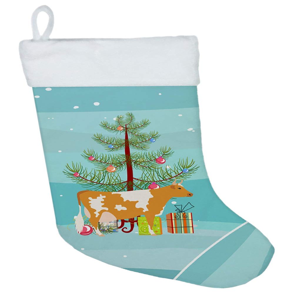 Caroline's Treasures BB9188CS Guernsey Cow Christmas Christmas Stocking, Teal Fireplace Hanging Stockings Christmas Season Party Decor Family Holiday Decorations
