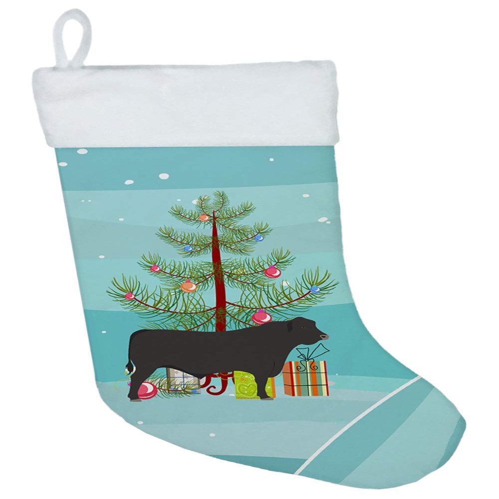 Caroline's Treasures BB9195CS Black Angus Cow Christmas Christmas Stocking, Teal Fireplace Hanging Stockings Christmas Season Party Decor Family Holiday Decorations