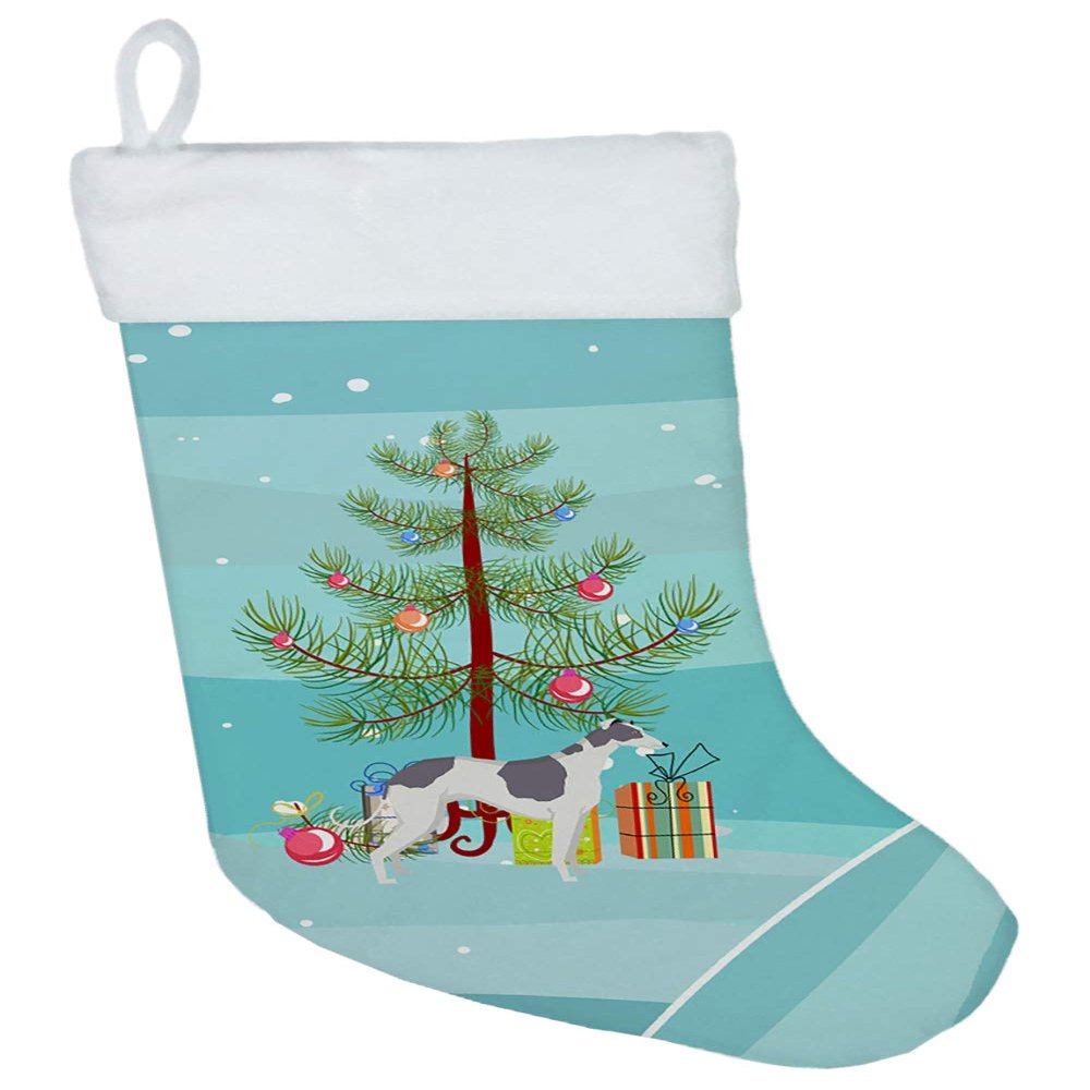 Caroline's Treasures CK3543CS Greyhound Christmas Tree Christmas Stocking Fireplace Hanging Stockings Christmas Season Party Decor Family Holiday Decorations