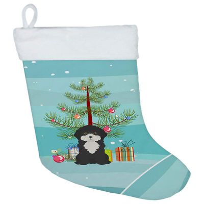 Caroline's Treasures CK3497CS Black and White Cyprus Poodle Christmas Tree Christmas Stocking Fireplace Hanging Stockings Christmas Season Party Decor Family Holiday Decorations