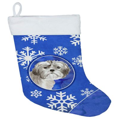 Caroline's Treasures CK3900CS Shih Tzu Puppy Winter Snowflakes Christmas Stocking Fireplace Hanging Stockings Christmas Season Party Decor Family Holiday Decorations