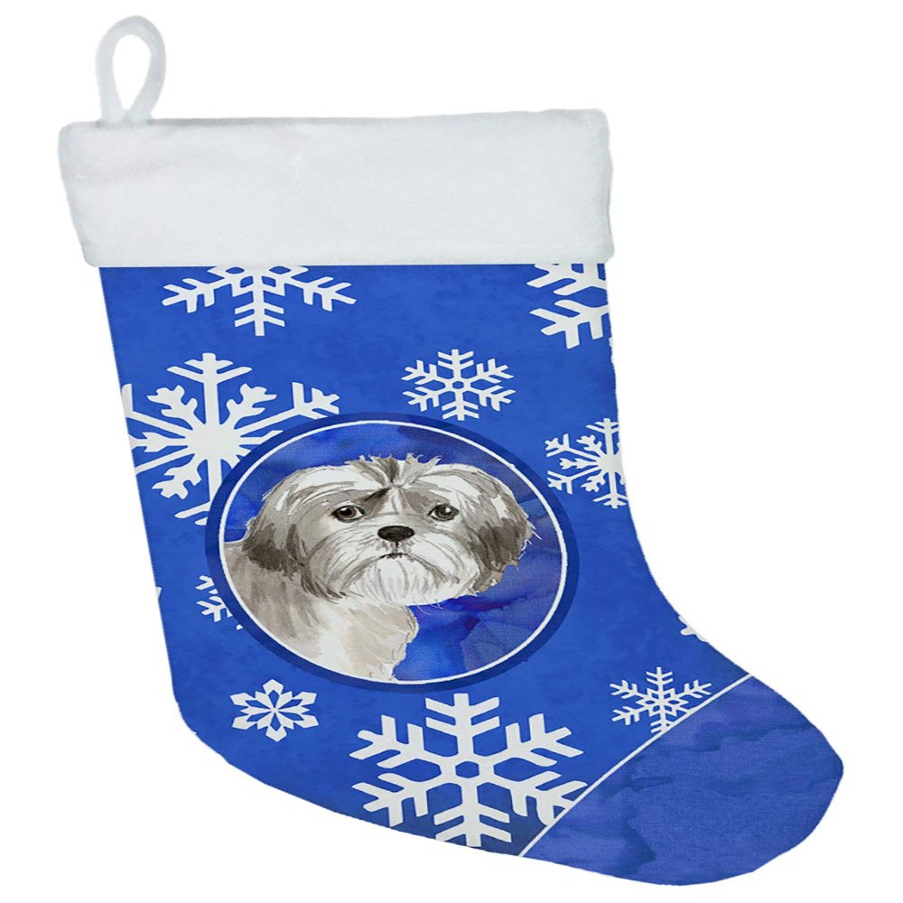 Caroline's Treasures CK3900CS Shih Tzu Puppy Winter Snowflakes Christmas Stocking Fireplace Hanging Stockings Christmas Season Party Decor Family Holiday Decorations