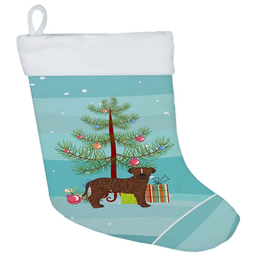 Caroline's Treasures CK3809CS Bullboxer Christmas Tree Christmas Stocking Fireplace Hanging Stockings Christmas Season Party Decor Family Holiday Decorations