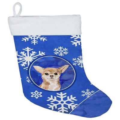 Caroline's Treasures CK3948CS Winter Snowflakes Chihuahua Christmas Stocking Fireplace Hanging Stockings Christmas Season Party Decor Family Holiday Decorations