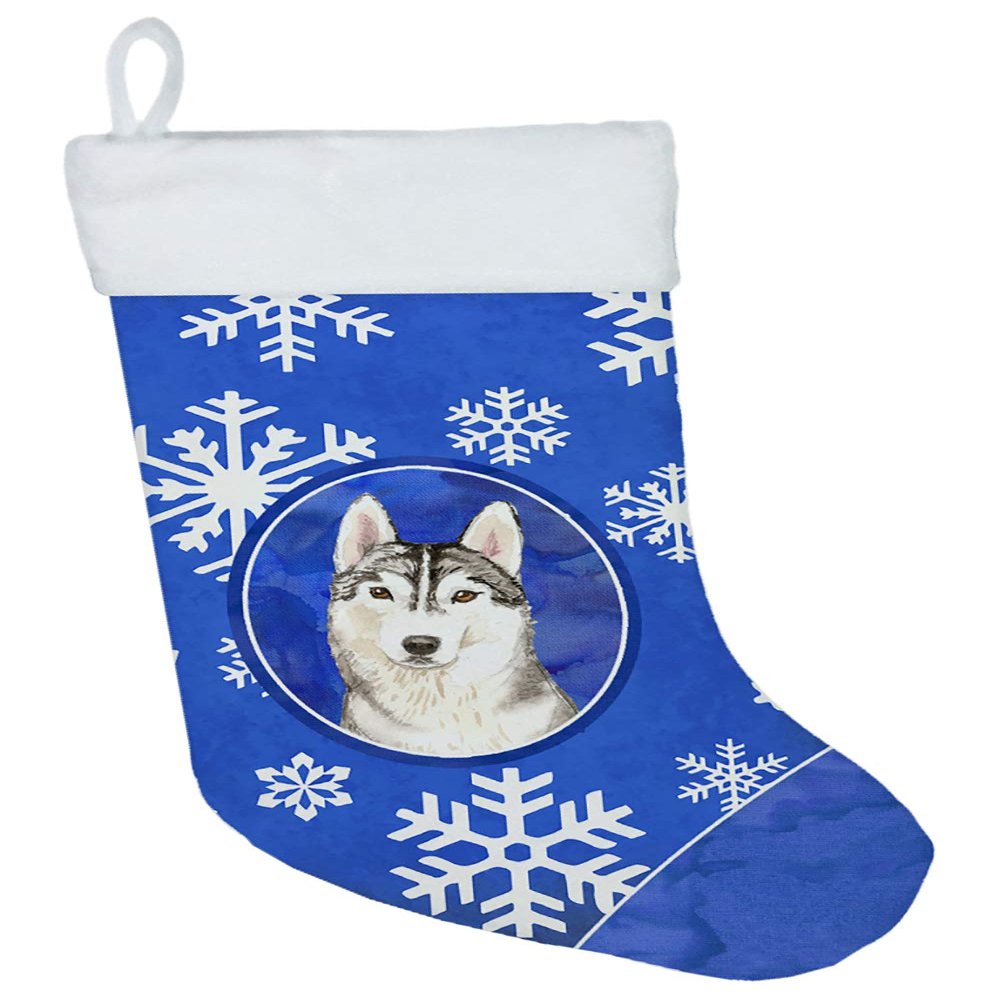 Caroline's Treasures CK3899CS Siberian Husky Winter Snowflakes Christmas Stocking Fireplace Hanging Stockings Christmas Season Party Decor Family Holiday Decorations