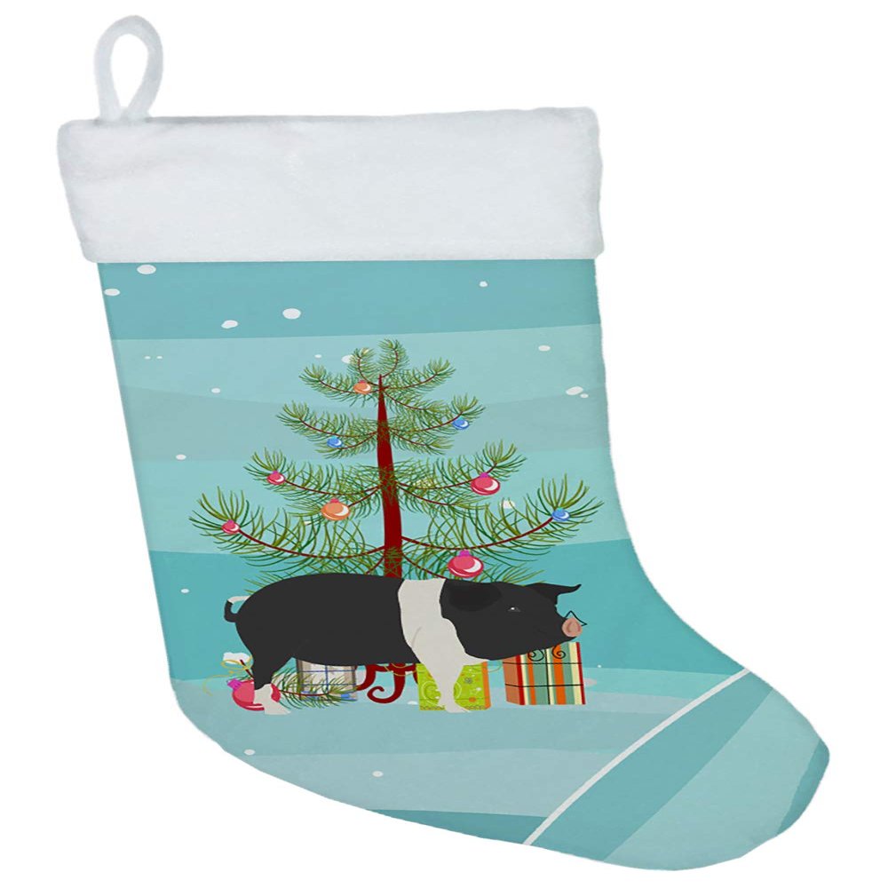 Caroline's Treasures BB9306CS Hampshire Pig Christmas Christmas Stocking, Teal Fireplace Hanging Stockings Christmas Season Party Decor Family Holiday Decorations