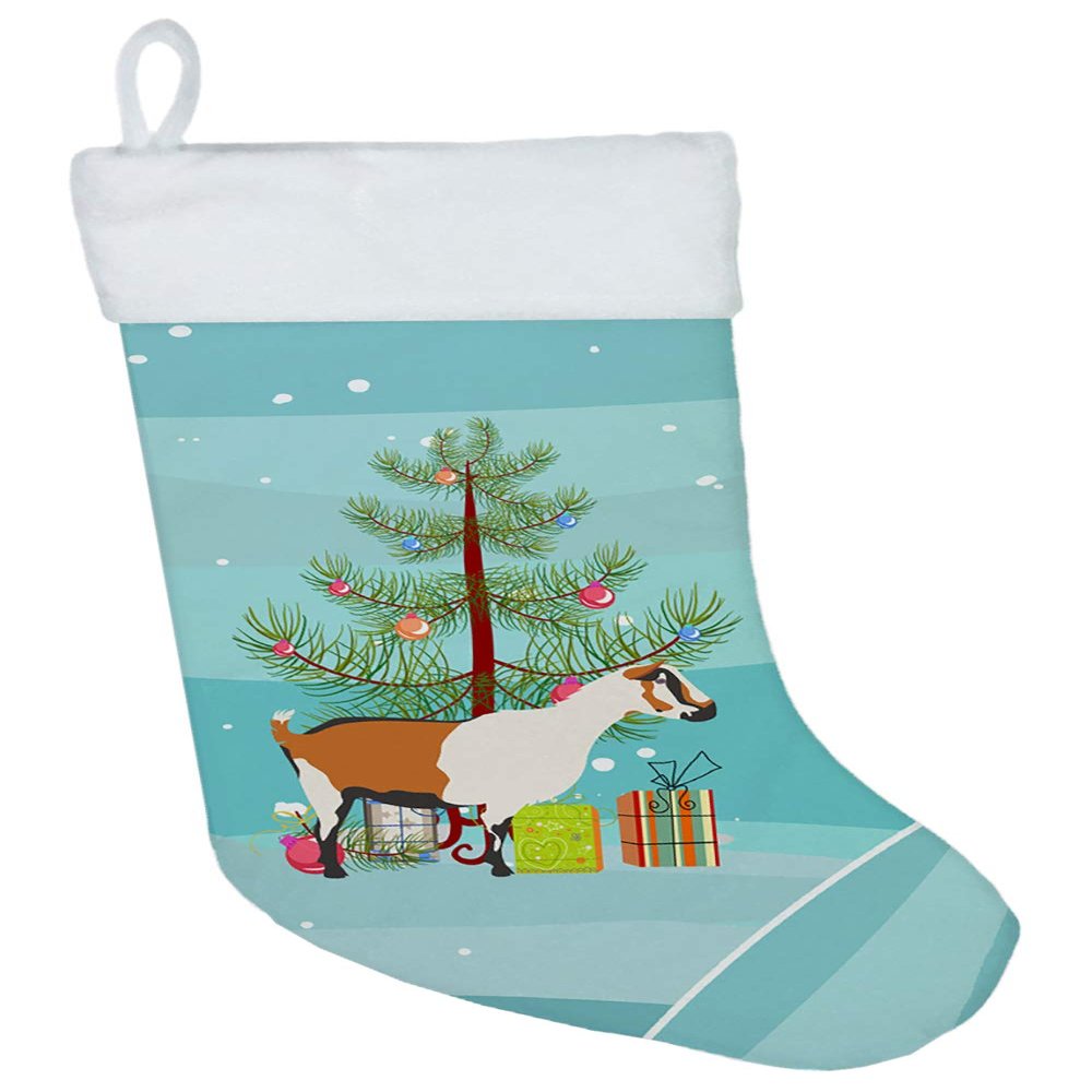 Caroline's Treasures BB9247CS Alpine Goat Christmas Christmas Stocking, Teal Fireplace Hanging Stockings Christmas Season Party Decor Family Holiday Decorations
