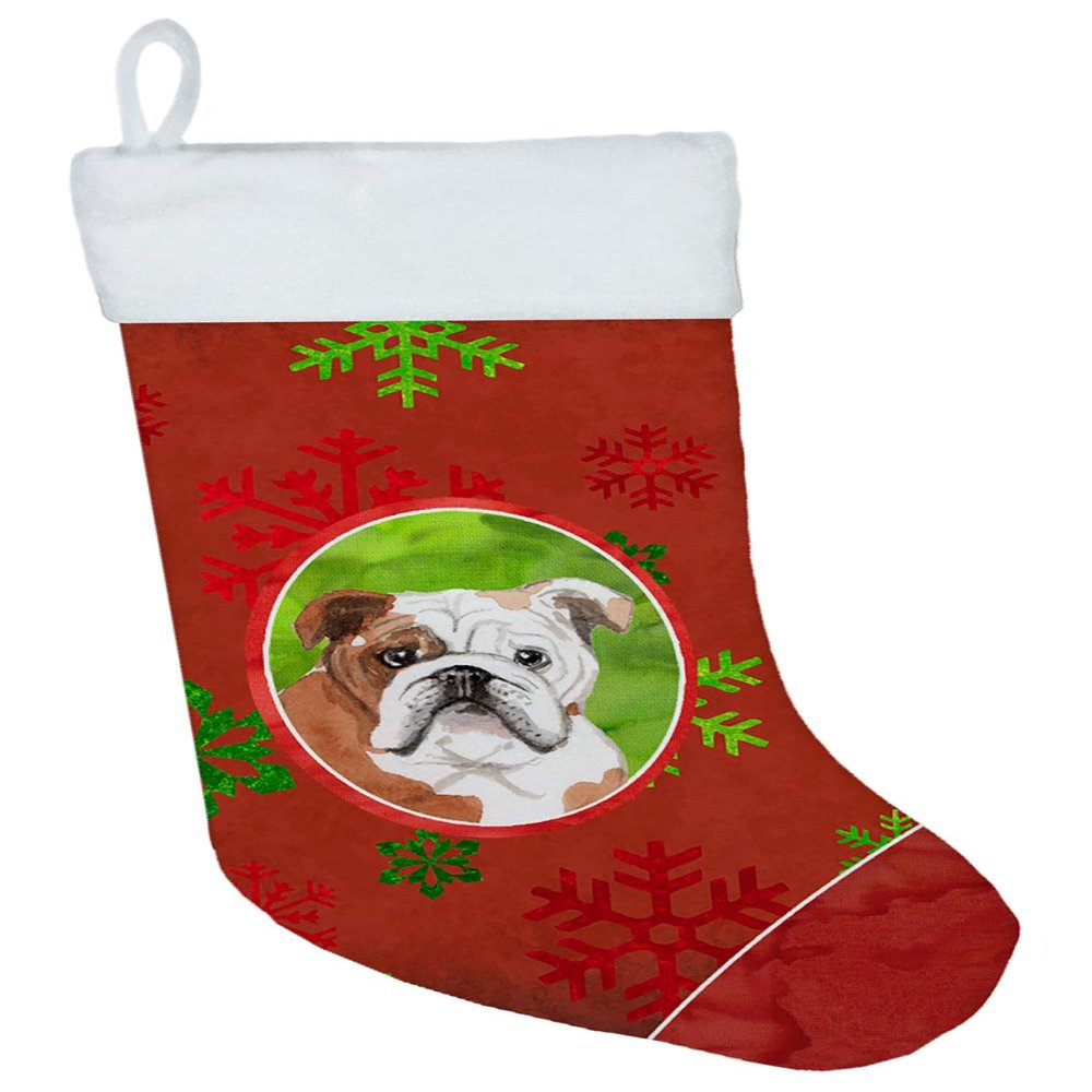 Caroline's Treasures CK3988CS Christmas Snowflakes English Bulldog Christmas Stocking Fireplace Hanging Stockings Christmas Season Party Decor Family Holiday Decorations
