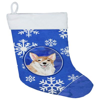 Caroline's Treasures CK3951CS Winter Snowflakes Corgi Christmas Stocking Fireplace Hanging Stockings Christmas Season Party Decor Family Holiday Decorations