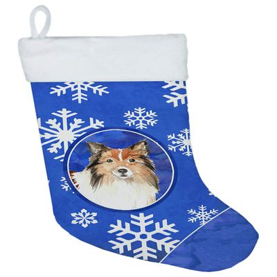 Caroline's Treasures CK3902CS Sheltie Winter Snowflakes Christmas Stocking Fireplace Hanging Stockings Christmas Season Party Decor Family Holiday Decorations