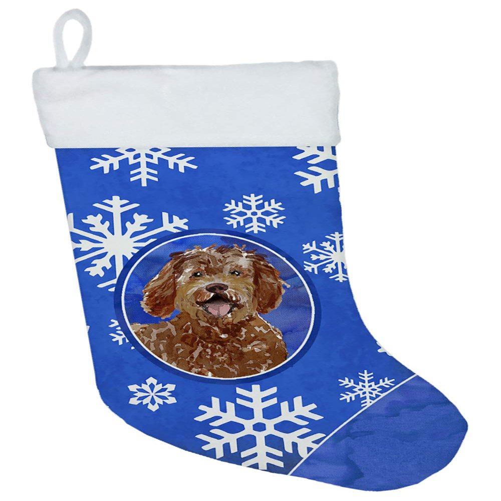 Caroline's Treasures CK3912CS Labradoodle Winter Snowflakes Christmas Stocking Fireplace Hanging Stockings Christmas Season Party Decor Family Holiday Decorations