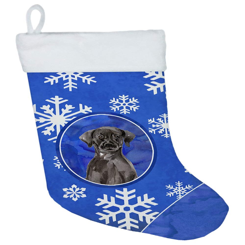 Caroline's Treasures CK3935CS Winter Snowflakes Black Labrador Retriever Christmas Stocking Fireplace Hanging Stockings Christmas Season Party Decor Family Holiday Decorations