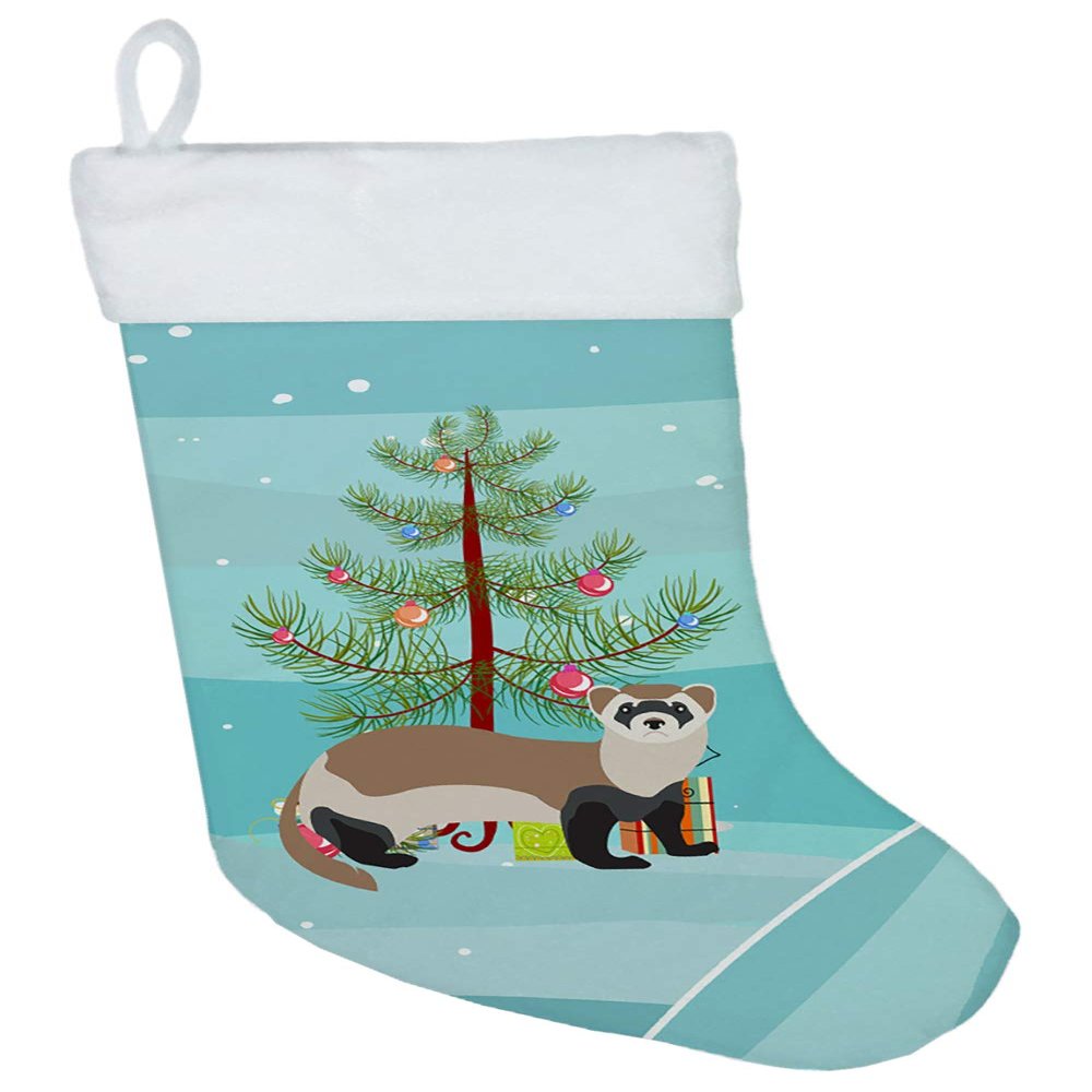 Caroline's Treasures BB9245CS Ferret Christmas Christmas Stocking, Teal Fireplace Hanging Stockings Christmas Season Party Decor Family Holiday Decorations