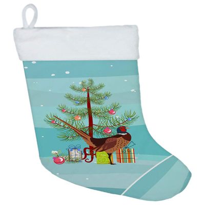 Caroline's Treasures BB9297CS Ring-Necked Common Pheasant Christmas Christmas Stocking, Teal Fireplace Hanging Stockings Christmas Season Party Decor Family Holiday Decorations