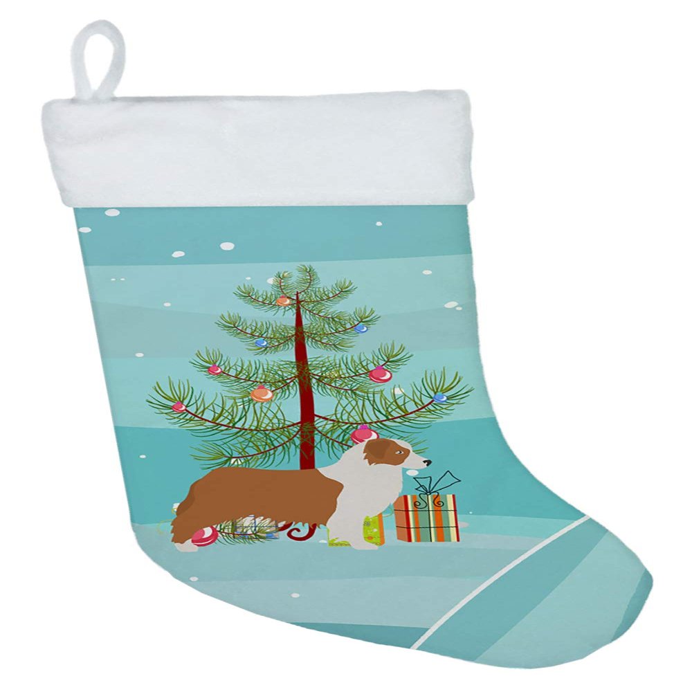 Caroline's Treasures BB2951CS Australian Shepherd Dog Merry Christmas Tree Christmas Stocking Fireplace Hanging Stockings Christmas Season Party Decor Family Holiday Decorations
