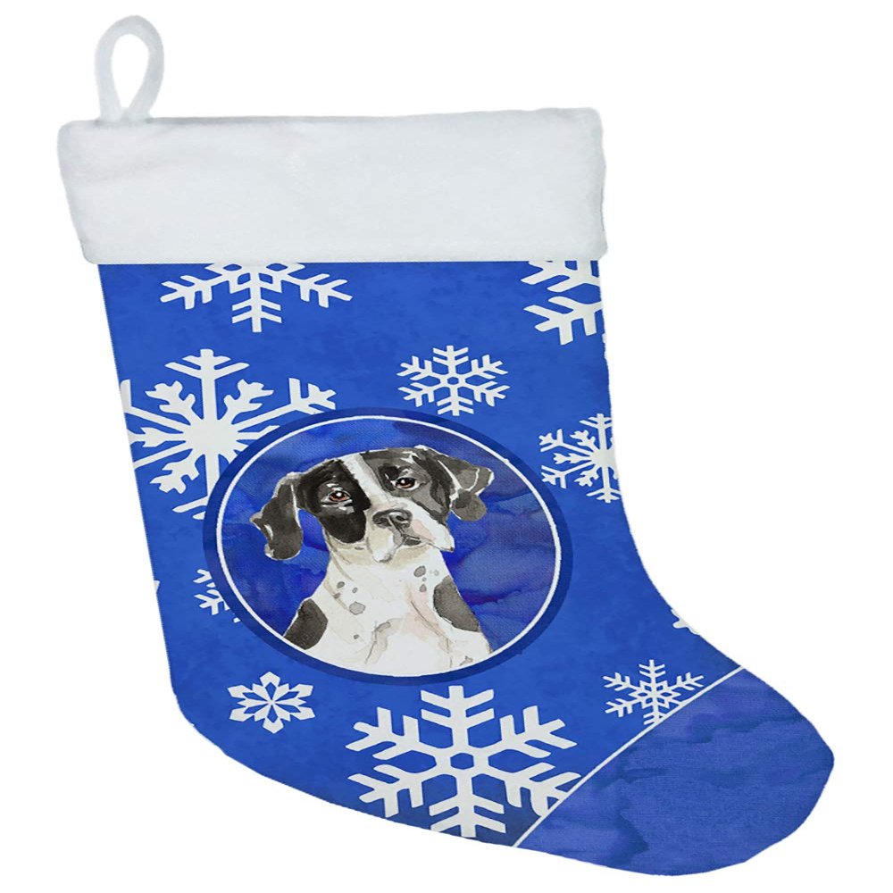 Caroline's Treasures CK3918CS English Pointer Winter Snowflakes Christmas Stocking Fireplace Hanging Stockings Christmas Season Party Decor Family Holiday Decorations