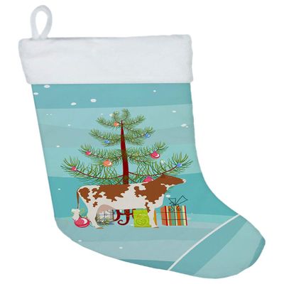 Caroline's Treasures BB9194CS Ayrshire Cow Christmas Christmas Stocking, Teal Fireplace Hanging Stockings Christmas Season Party Decor Family Holiday Decorations