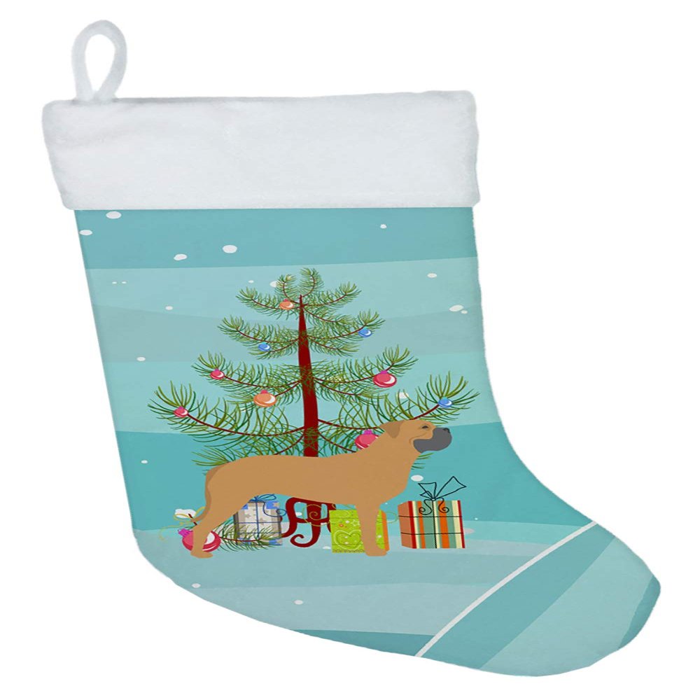 Caroline's Treasures BB2989CS Bullmastiff Merry Christmas Tree Christmas Stocking Fireplace Hanging Stockings Christmas Season Party Decor Family Holiday Decorations