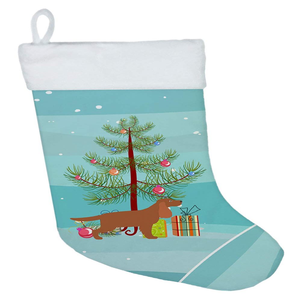 Caroline's Treasures BB2930CS English Cocker Spaniel Merry Christmas Tree Christmas Stocking Fireplace Hanging Stockings Christmas Season Party Decor Family Holiday Decorations