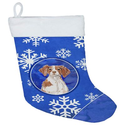 Caroline's Treasures CK3936CS Winter Snowflakes Brittany Spaniel Christmas Stocking Fireplace Hanging Stockings Christmas Season Party Decor Family Holiday Decorations