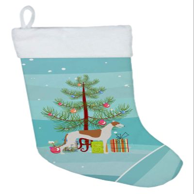Caroline's Treasures BB2923CS Greyhound Merry Christmas Tree Christmas Stocking Fireplace Hanging Stockings Christmas Season Party Decor Family Holiday Decorations