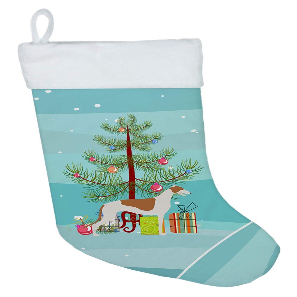 Caroline's Treasures BB2923CS Greyhound Merry Christmas Tree Christmas Stocking Fireplace Hanging Stockings Christmas Season Party Decor Family Holiday Decorations