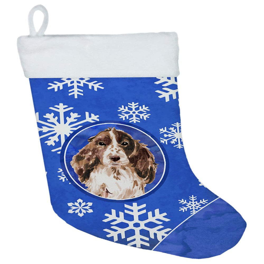Caroline's Treasures CK3949CS Winter Snowflakes Chocolate Parti Cocker Spaniel Christmas Stocking Fireplace Hanging Stockings Christmas Season Party Decor Family Holiday Decorations