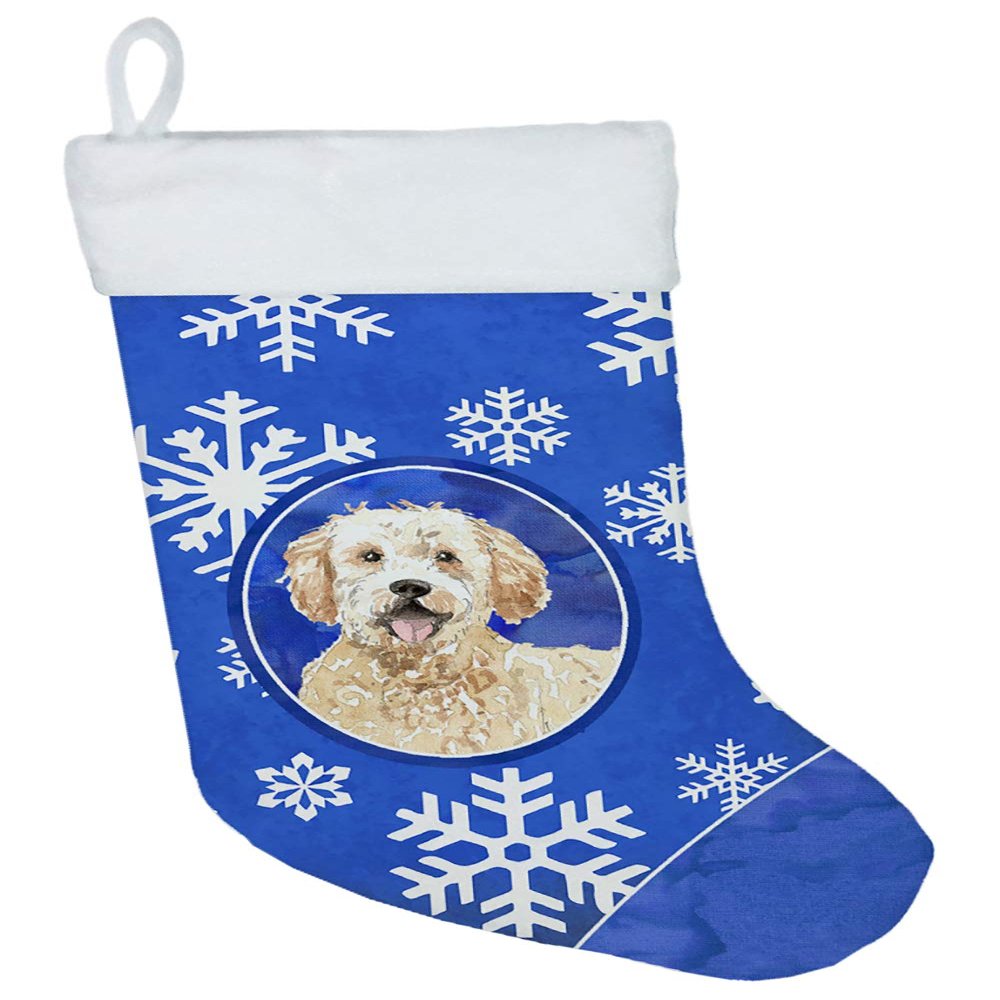 Caroline's Treasures CK3917CS Goldendoodle Winter Snowflakes Christmas Stocking Fireplace Hanging Stockings Christmas Season Party Decor Family Holiday Decorations