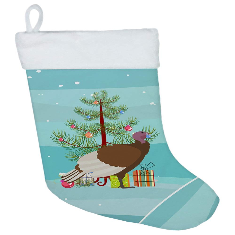 Caroline's Treasures BB9349CS Bourbon Red Turkey Hen Christmas Christmas Stocking, Teal Fireplace Hanging Stockings Christmas Season Party Decor Family Holiday Decorations