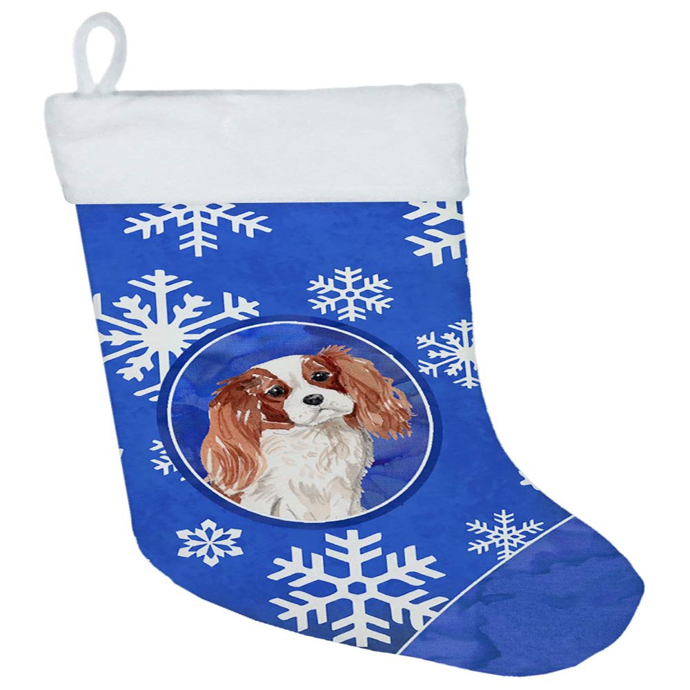 Caroline's Treasures CK3930CS Winter Snowflakes Blenheim Cavalier Spaniel Christmas Stocking Fireplace Hanging Stockings Christmas Season Party Decor Family Holiday Decorations