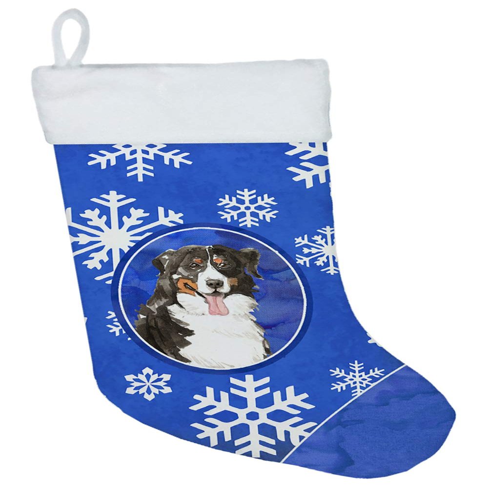 Caroline's Treasures CK3927CS Bernese Mountain Dog Winter Snowflakes Christmas Stocking Fireplace Hanging Stockings Christmas Season Party Decor Family Holiday Decorations